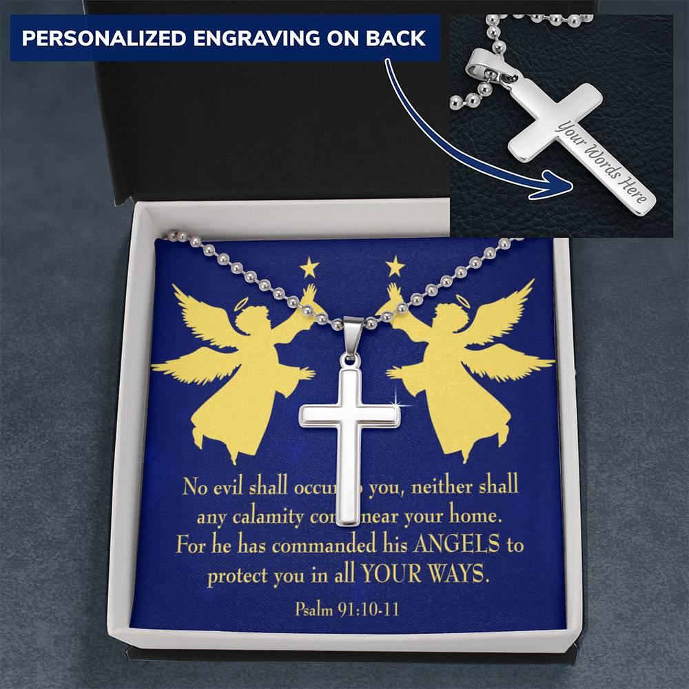 Angels Protect You Psalm 91 Cross Card Necklace w Stainless Steel Pendant-Express Your Love Gifts