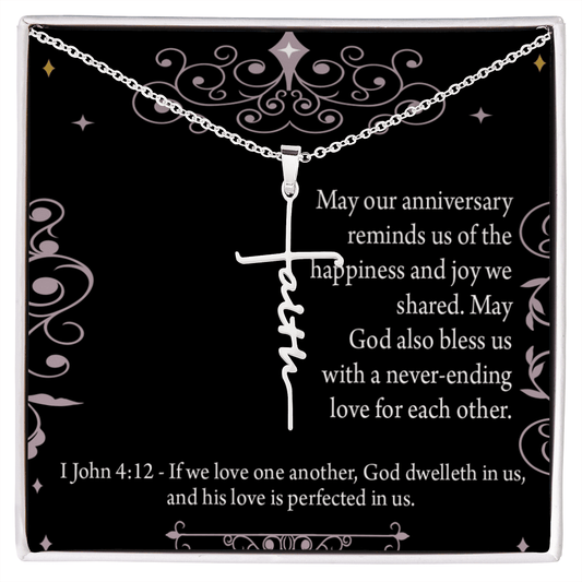 Anniversary Happiness 1 John 4:12 Faith Cross Necklace w Inspirational Bible Message Card-Express Your Love Gifts