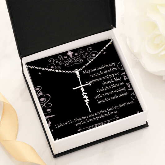 Anniversary Happiness 1 John 4:12 Faith Cross Necklace w Inspirational Bible Message Card-Express Your Love Gifts