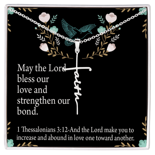 Anniversary Lord Bless Our Love 1 Thessalonians 3:12 Faith Cross Necklace w Inspirational Bible Message Card-Express Your Love Gifts