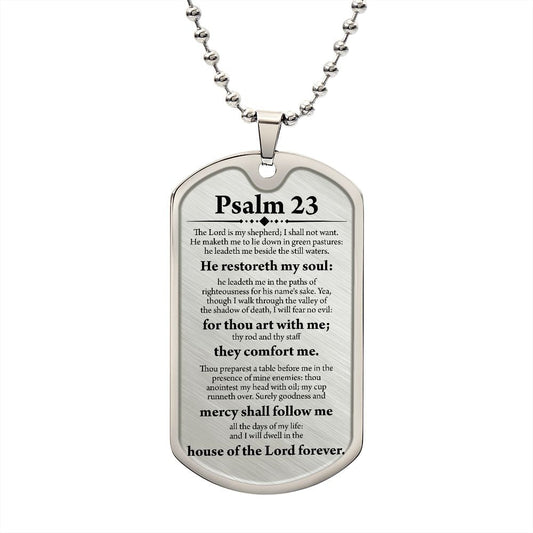Psalm 23 Clear Dog Tag Necklace Stainless Steel or 18k Gold Dog Tag w 24"-Express Your Love Gifts