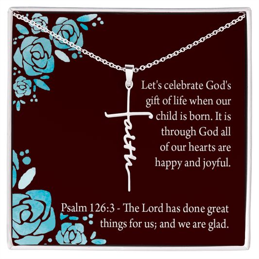 Baby Girl is God's Gift Psalm 126:3 Faith Cross Necklace w Inspirational Bible Message Card-Express Your Love Gifts