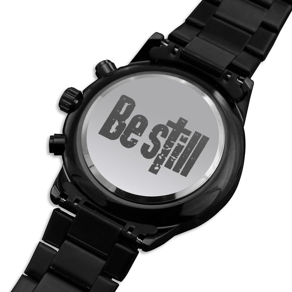 Be Still Distressed Engraved Bible Verse Men's Watch Multifunction Stainless Steel W Copper Dial-Express Your Love Gifts