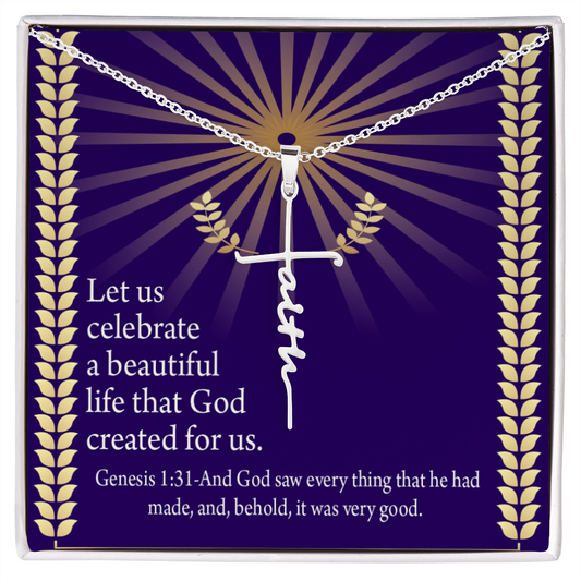 Beautiful Life Genesis 1:31 Faith Cross Necklace w Inspirational Bible Message Card-Express Your Love Gifts
