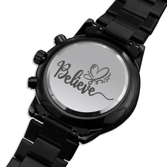 Believe Heart Engraved Bible Verse Men's Watch Multifunction Stainless Steel W Copper Dial-Express Your Love Gifts