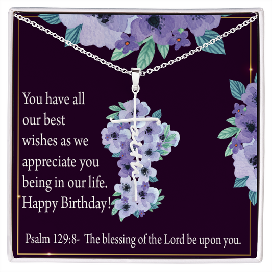 Birthday Appreciation Psalm 129:8 Faith Cross Necklace w Inspirational Bible Message Card-Express Your Love Gifts