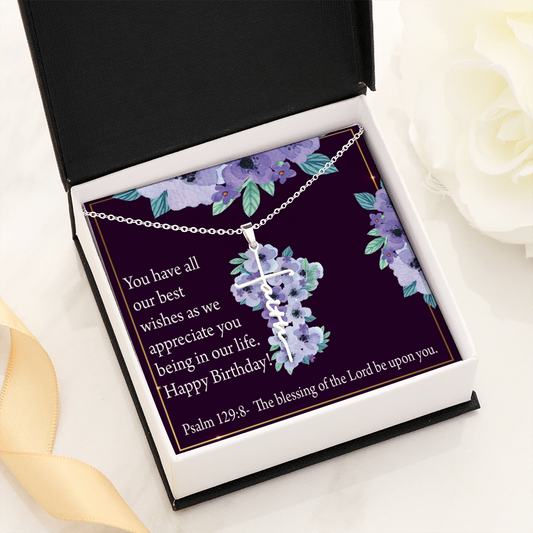 Birthday Appreciation Psalm 129:8 Faith Cross Necklace w Inspirational Bible Message Card-Express Your Love Gifts