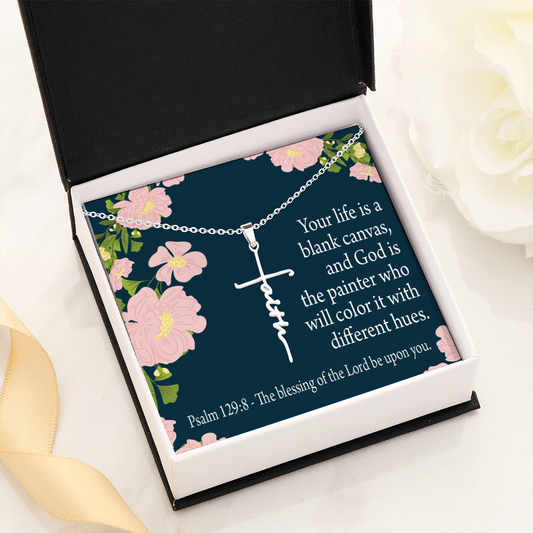 Blessing on You Psalm 129:8 Faith Cross Necklace w Inspirational Bible Message Card-Express Your Love Gifts