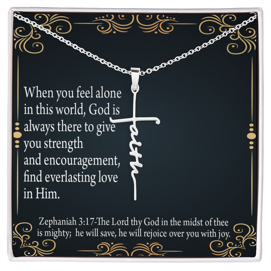 Care & Concern Zephaniah 3:17 Faith Cross Necklace w Inspirational Bible Message Card-Express Your Love Gifts