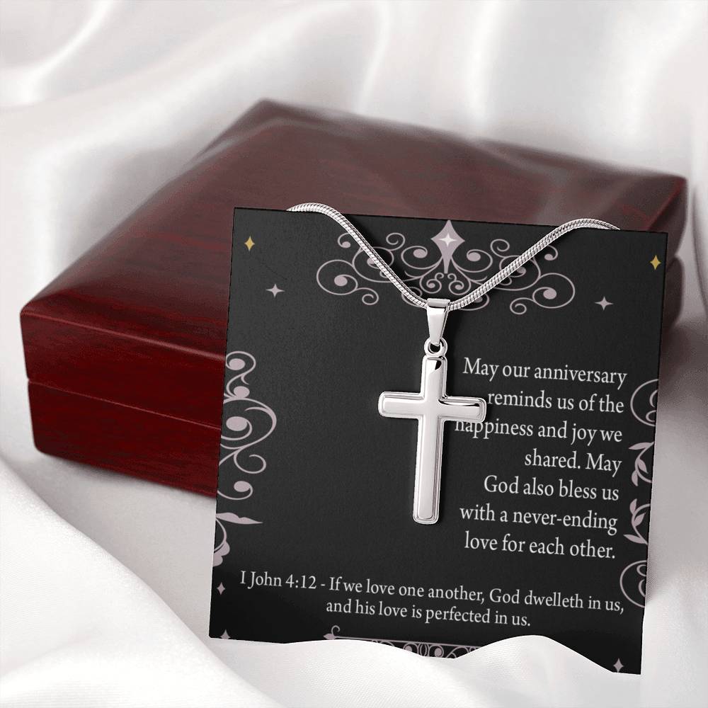 Christian Encouragement Anniversary Happiness 1 John 4:12 Cross Card Necklace w Stainless Steel Pendant-Express Your Love Gifts