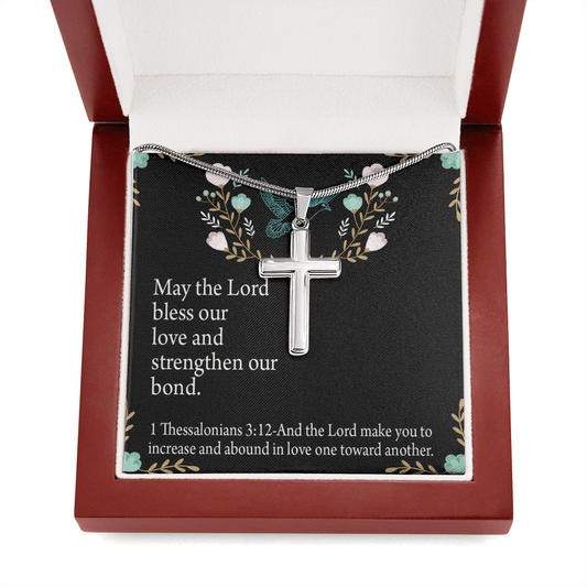 Christian Encouragement Anniversary Lord Bless Our Love 1 Thessalonians 3:12 Cross Card Necklace w Stainless Steel Pendant-Express Your Love Gifts