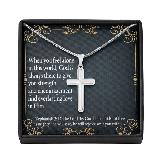 Christian Encouragement Care & Concern Zephaniah 3:17 Cross Card Necklace w Stainless Steel Pendant-Express Your Love Gifts