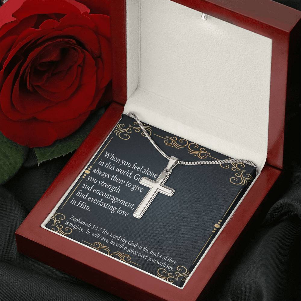 Christian Encouragement Care & Concern Zephaniah 3:17 Cross Card Necklace w Stainless Steel Pendant-Express Your Love Gifts