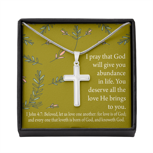 Christian Encouragement God's Love 1 John 4:7 Cross Card Necklace w Stainless Steel Pendant-Express Your Love Gifts