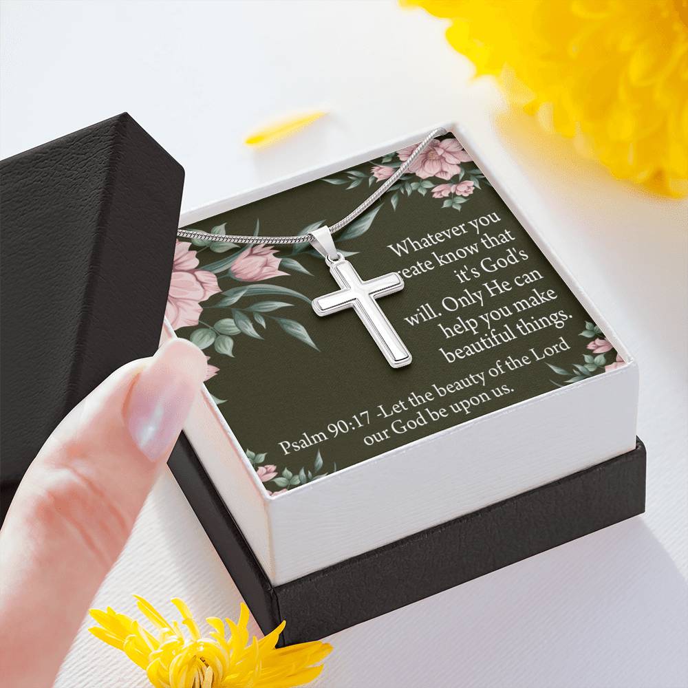 Christian Encouragement God's Will & Beauty Psalm 90:17 Cross Card Necklace w Stainless Steel Pendant-Express Your Love Gifts