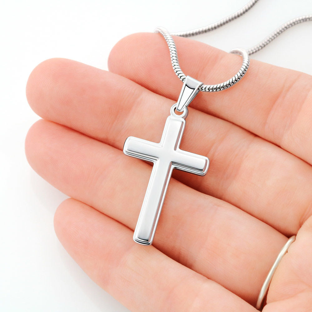 Christian Encouragement Strong Child Luke 2:40 Message Cross Card Necklace w Stainless Steel Pendant-Express Your Love Gifts