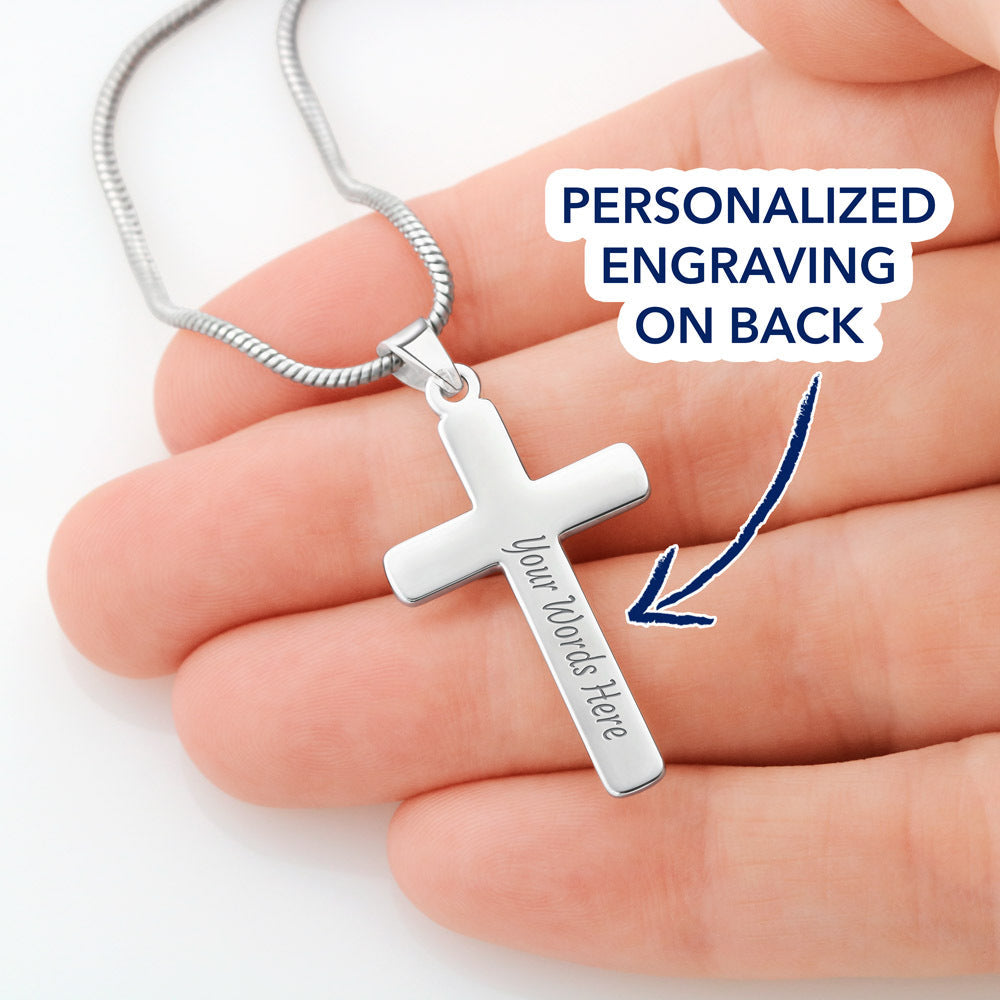 Christian Encouragement Strong Child Luke 2:40 Message Cross Card Necklace w Stainless Steel Pendant-Express Your Love Gifts