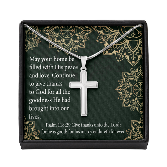 Christian Encouragement Thanksgiving Psalm118:29 Cross Card Necklace w Stainless Steel Pendant-Express Your Love Gifts
