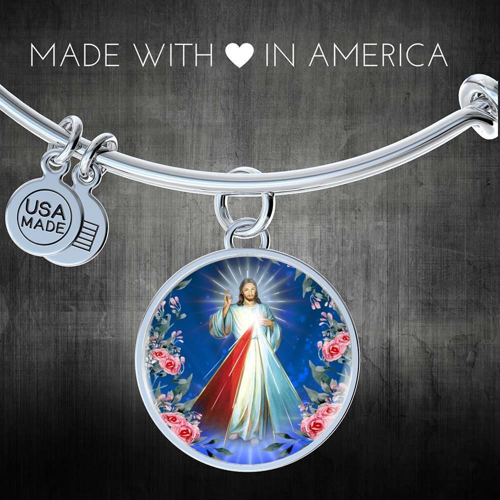 Divine Mercy Catholic Prayer Bracelet Bangle Bracelet Stainless Steel or 18k Gold" - Express Your Love Gifts