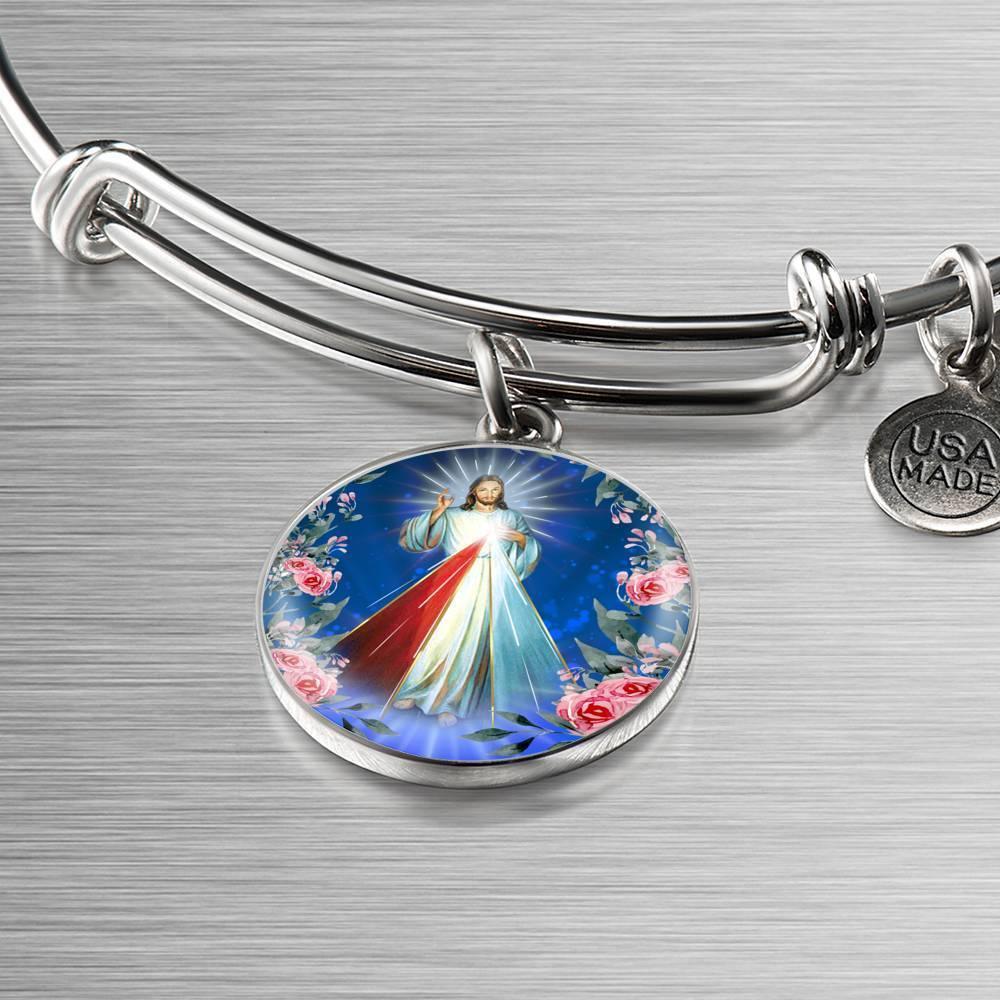 Divine Mercy Catholic Prayer Bracelet Bangle Bracelet Stainless Steel or 18k Gold" - Express Your Love Gifts