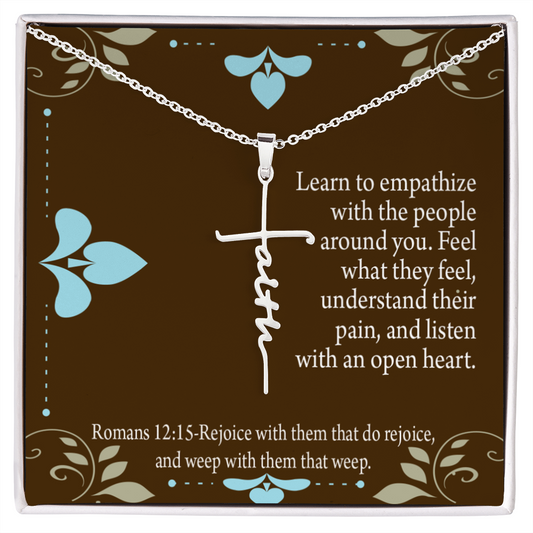 Empathy & Understanding Romans 12:15 Faith Cross Necklace w Inspirational Bible Message Card-Express Your Love Gifts