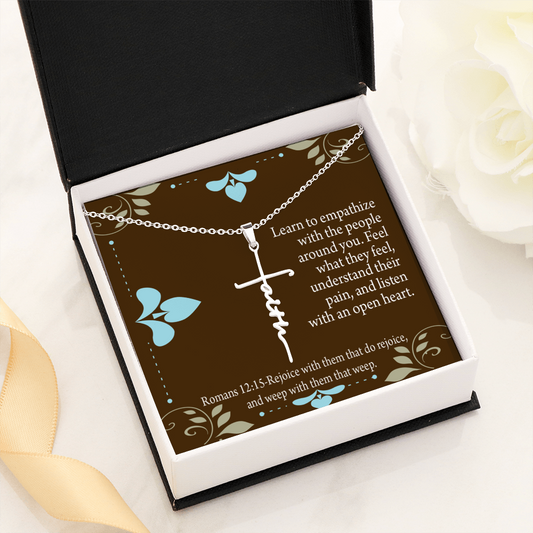 Empathy & Understanding Romans 12:15 Faith Cross Necklace w Inspirational Bible Message Card-Express Your Love Gifts
