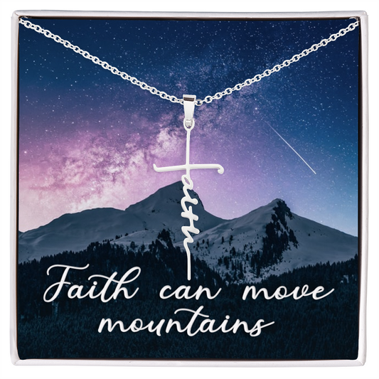 Faith Can Move Mountains Matthew 17:20 Faith Cross Necklace w Inspirational Bible Message Card-Express Your Love Gifts