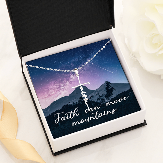 Faith Can Move Mountains Matthew 17:20 Faith Cross Necklace w Inspirational Bible Message Card-Express Your Love Gifts