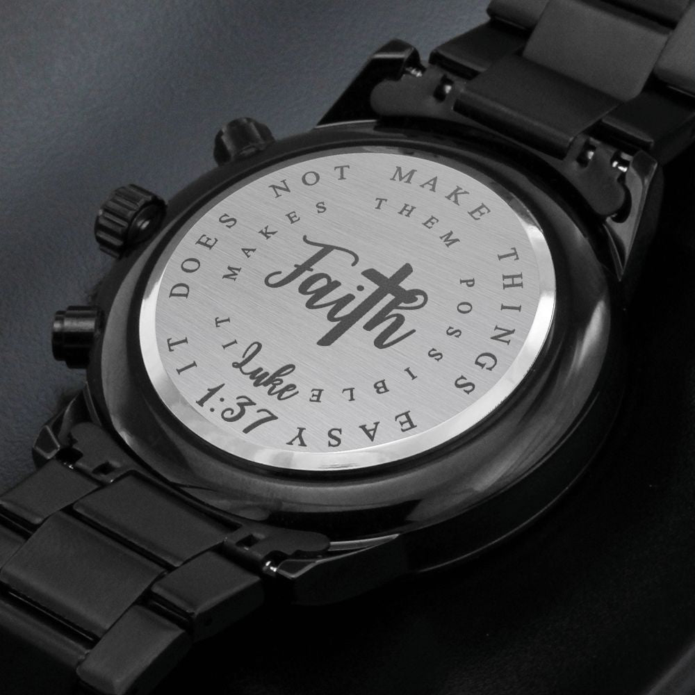Faith Cross Luke Engraved Bible Verse Men's Watch Multifunction Stainless Steel W Copper Dial-Express Your Love Gifts