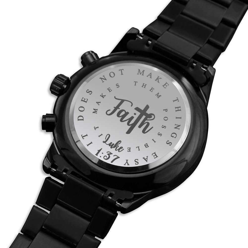 Faith Cross Luke Engraved Bible Verse Men's Watch Multifunction Stainless Steel W Copper Dial-Express Your Love Gifts