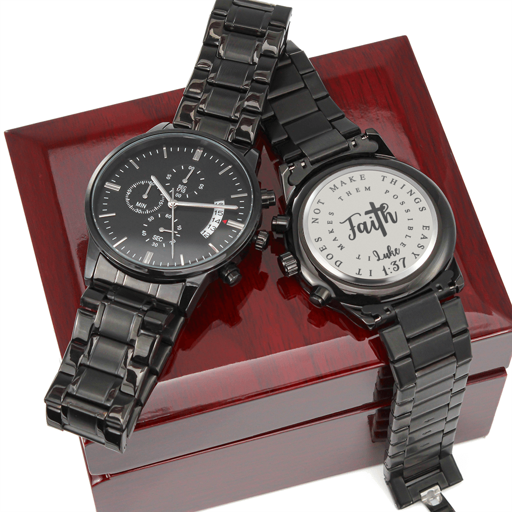 Faith Cross Luke Engraved Bible Verse Men's Watch Multifunction Stainless Steel W Copper Dial-Express Your Love Gifts
