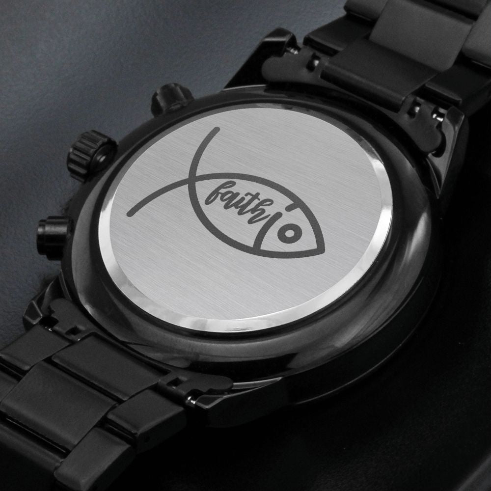Faith Fish Engraved Bible Verse Men's Watch Multifunction Stainless Steel W Copper Dial-Express Your Love Gifts