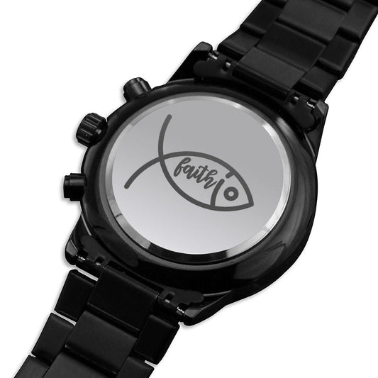 Faith Fish Engraved Bible Verse Men's Watch Multifunction Stainless Steel W Copper Dial-Express Your Love Gifts