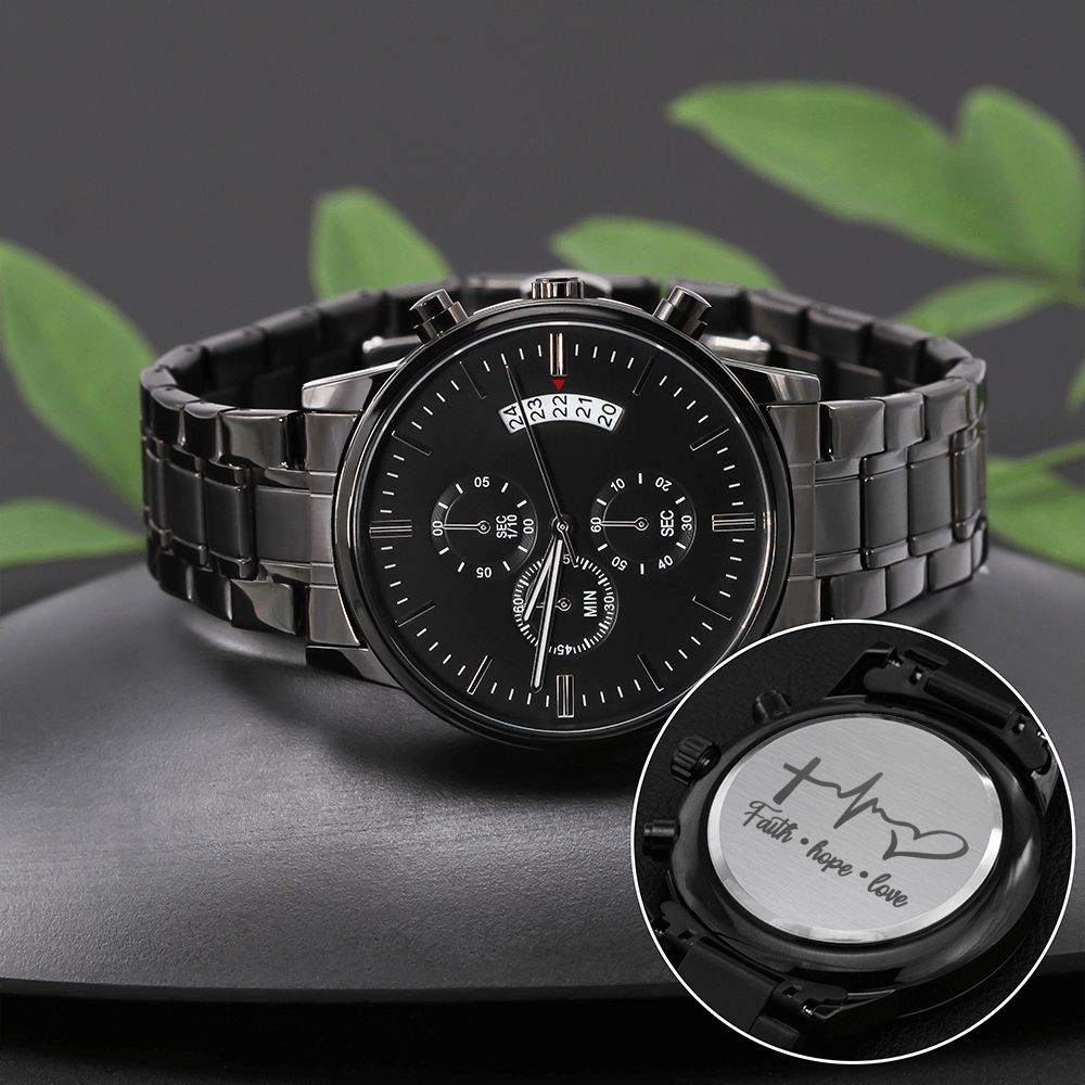 Faith Hope Love Pulse Engraved Bible Verse Men's Watch Multifunction Stainless Steel W Copper Dial-Express Your Love Gifts