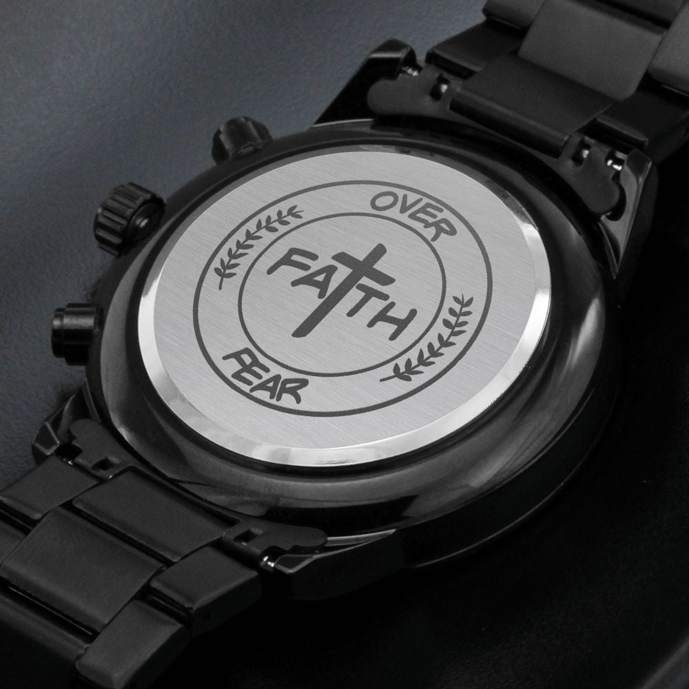 Faith Over Fear Cross Engraved Bible Verse Men's Watch Multifunction Stainless Steel W Copper Dial-Express Your Love Gifts