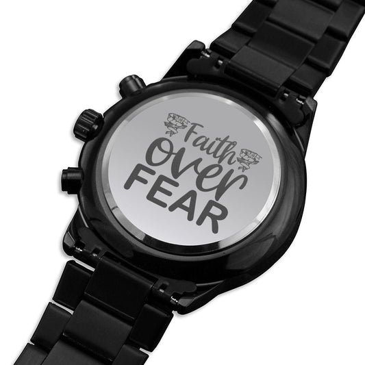 Faith Over Fear Cursive Engraved Bible Verse Men's Watch Multifunction Stainless Steel W Copper Dial-Express Your Love Gifts