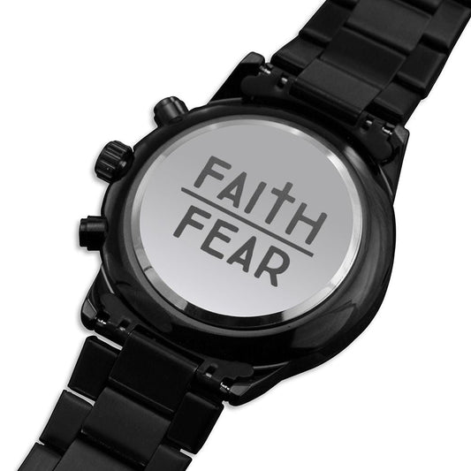 Faith Over Fear Plain Engraved Bible Verse Men's Watch Multifunction Stainless Steel W Copper Dial-Express Your Love Gifts