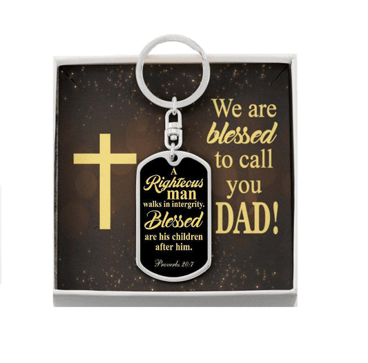 Father's Day Blessed To Call You Dad Message Card Dog Tag Keychain Stainless Steel or 18k Gold-Express Your Love Gifts
