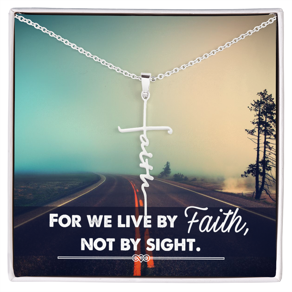 For We Live by Faith Not by Side Faith Cross Necklace w Inspirational Bible Message Card-Express Your Love Gifts