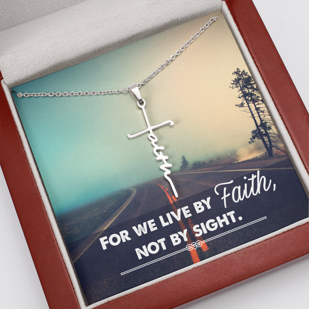 For We Live by Faith Not by Side Faith Cross Necklace w Inspirational Bible Message Card-Express Your Love Gifts