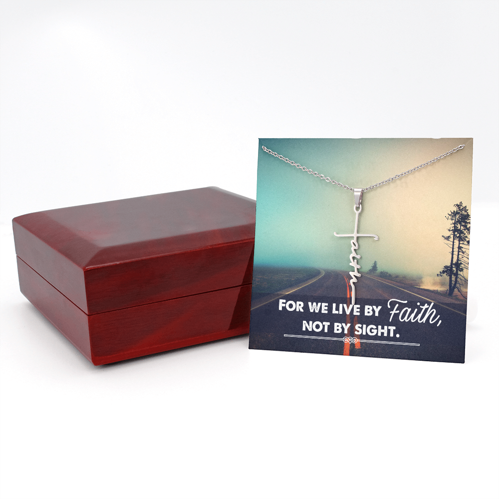 For We Live by Faith Not by Side Faith Cross Necklace w Inspirational Bible Message Card-Express Your Love Gifts