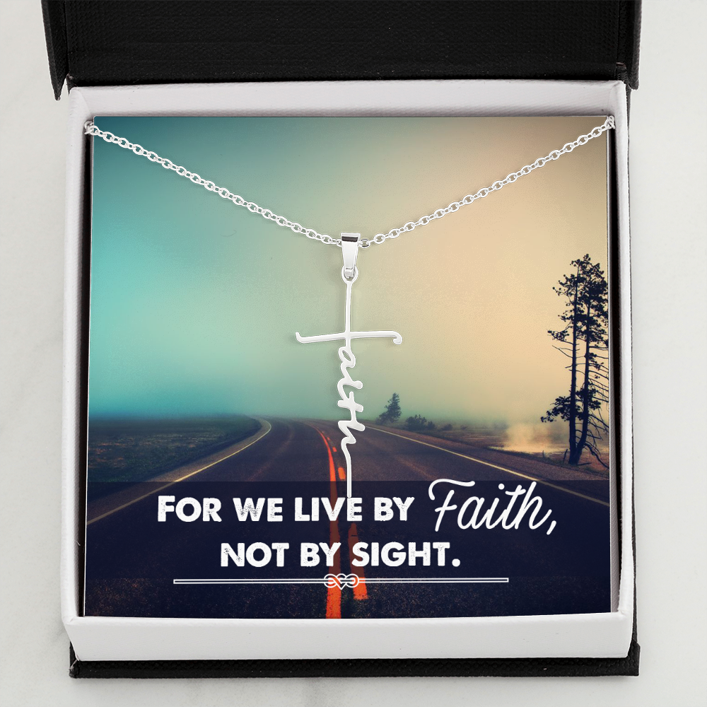 For We Live by Faith Not by Side Faith Cross Necklace w Inspirational Bible Message Card-Express Your Love Gifts