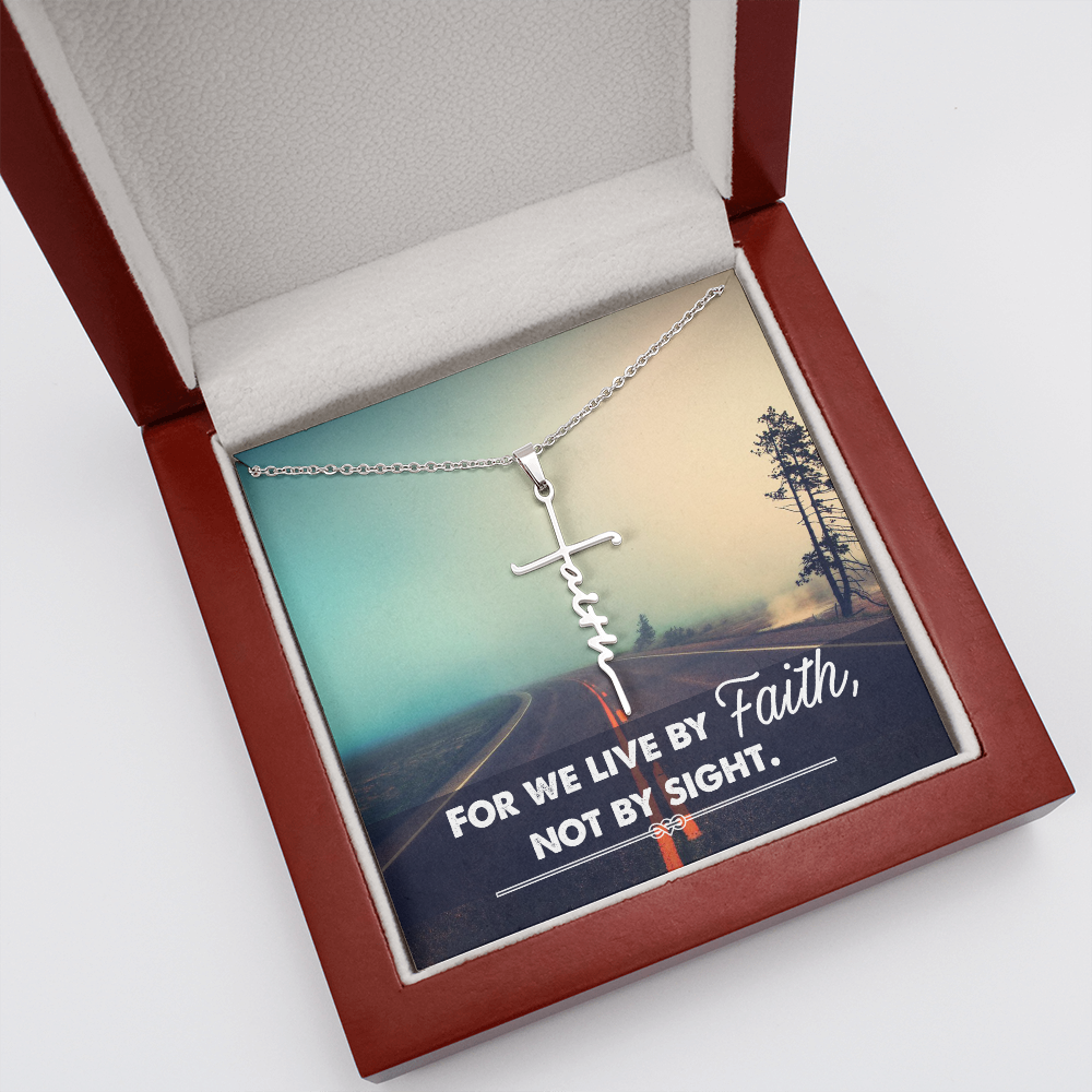 For We Live by Faith Not by Side Faith Cross Necklace w Inspirational Bible Message Card-Express Your Love Gifts