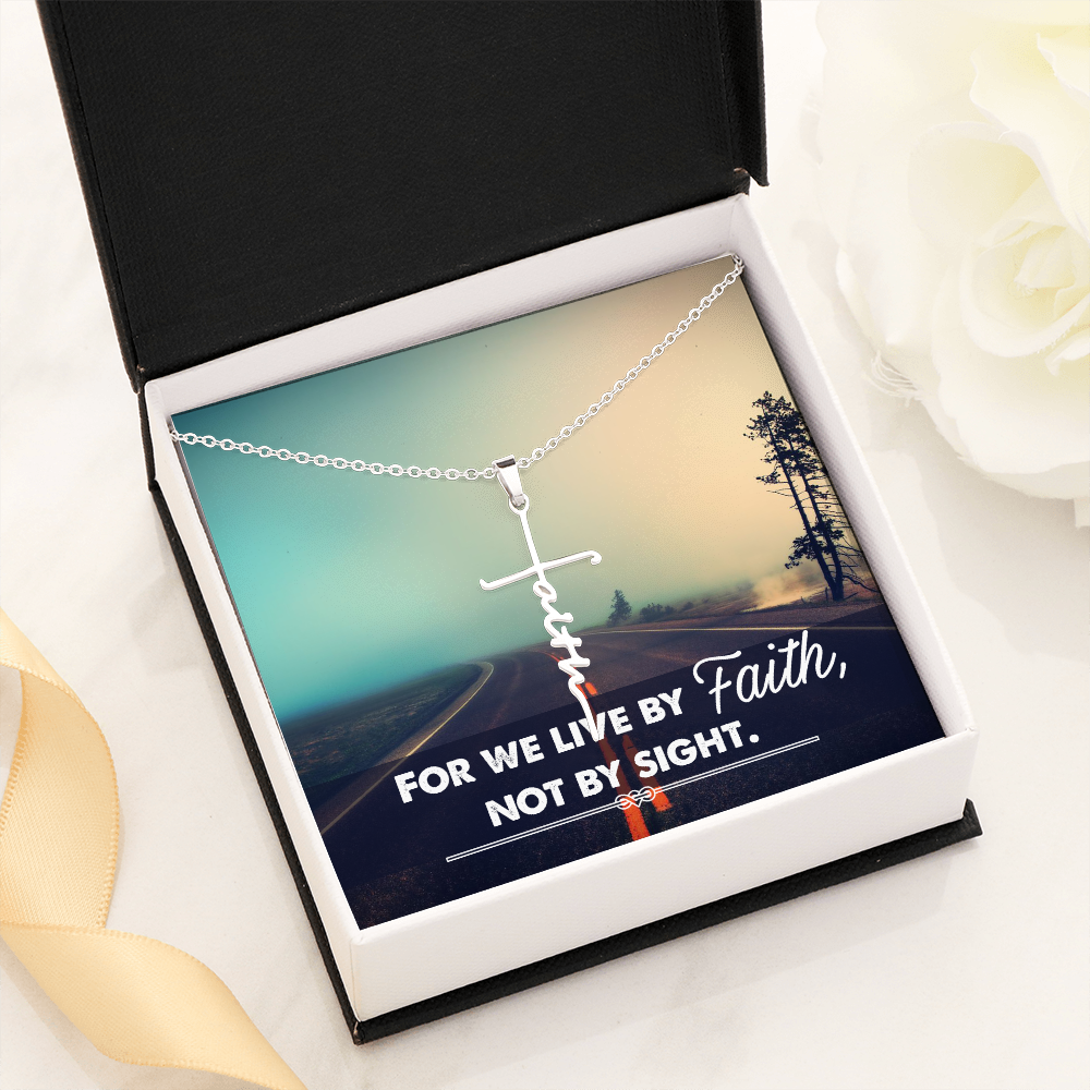 For We Live by Faith Not by Side Faith Cross Necklace w Inspirational Bible Message Card-Express Your Love Gifts