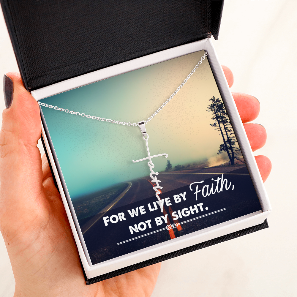 For We Live by Faith Not by Side Faith Cross Necklace w Inspirational Bible Message Card-Express Your Love Gifts