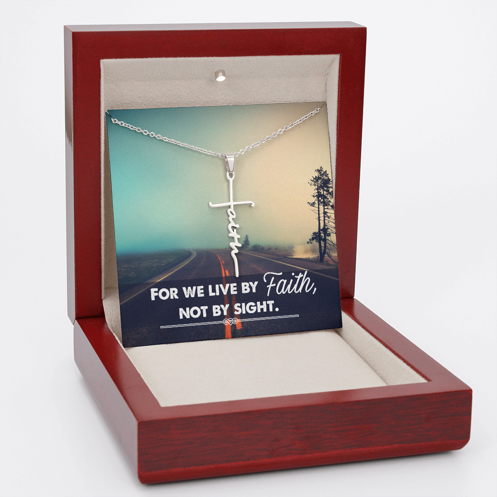 For We Live by Faith Not by Side Faith Cross Necklace w Inspirational Bible Message Card-Express Your Love Gifts