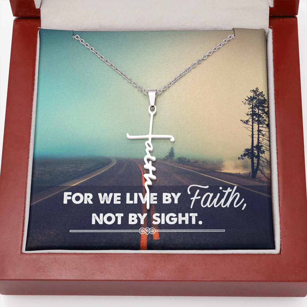 For We Live by Faith Not by Side Faith Cross Necklace w Inspirational Bible Message Card-Express Your Love Gifts