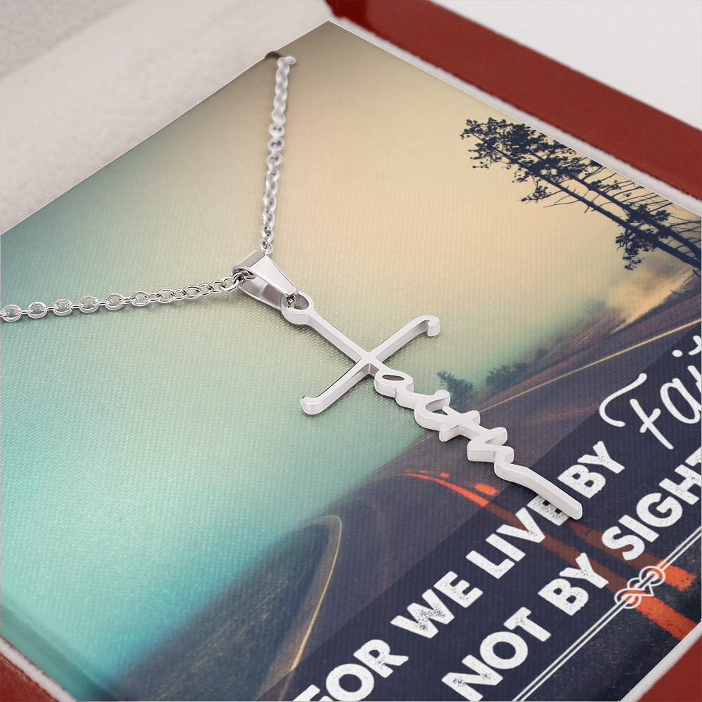 For We Live by Faith Not by Side Faith Cross Necklace w Inspirational Bible Message Card-Express Your Love Gifts