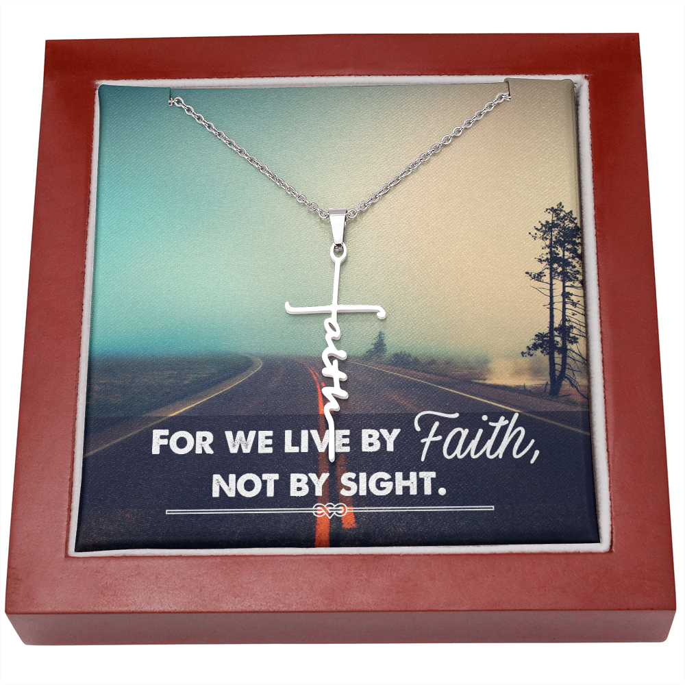 For We Live by Faith Not by Side Faith Cross Necklace w Inspirational Bible Message Card-Express Your Love Gifts