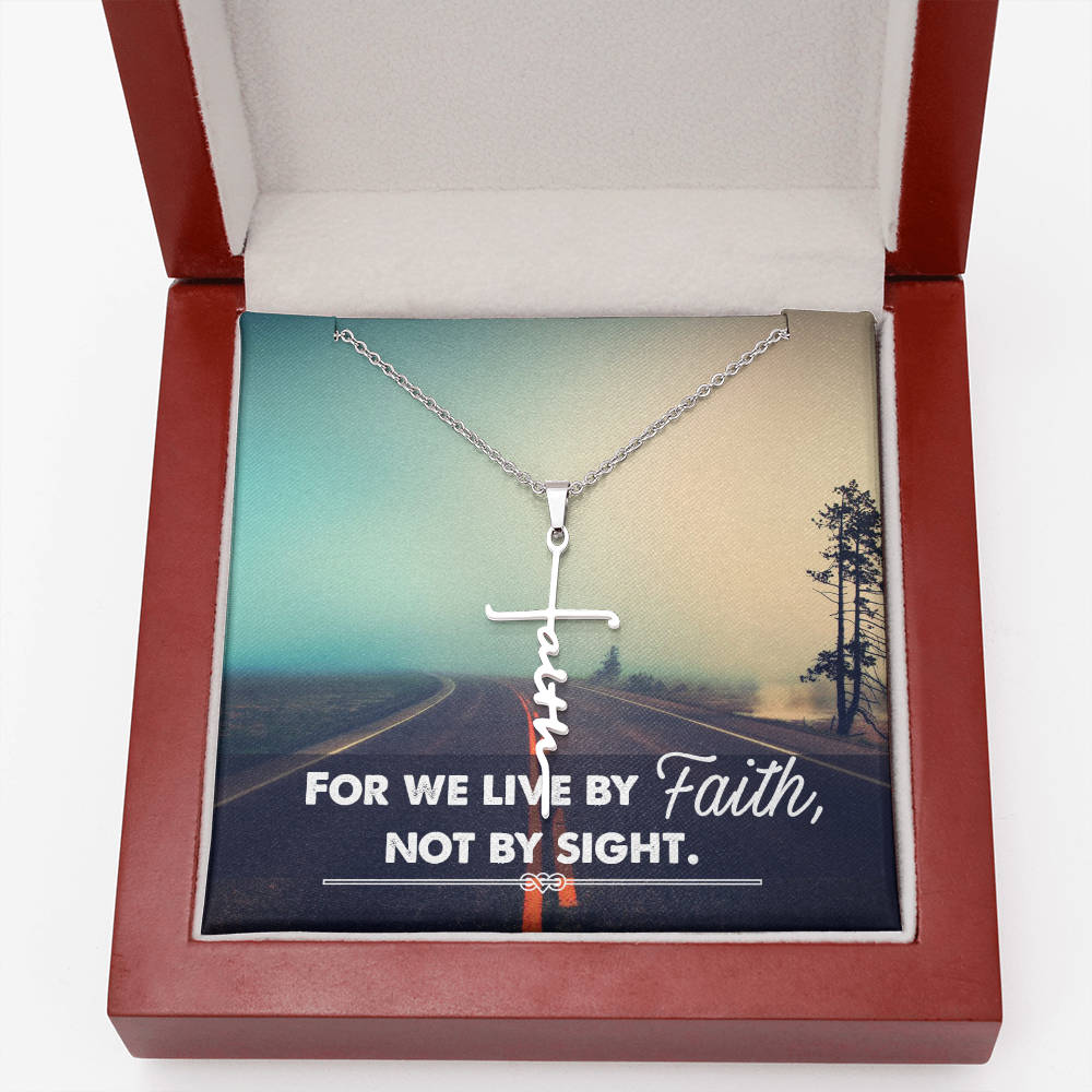 For We Live by Faith Not by Side Faith Cross Necklace w Inspirational Bible Message Card-Express Your Love Gifts